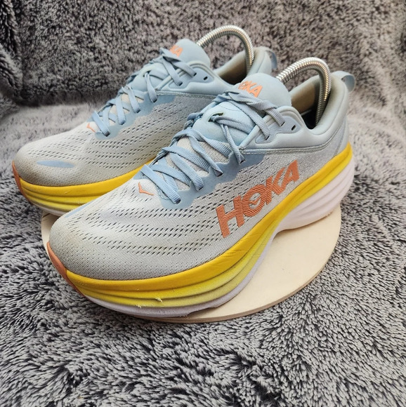 Hoka One One Women's Bondi 8 Blue/Yellow Running Shoes Womens Size 10 B - Picture 4 of 9